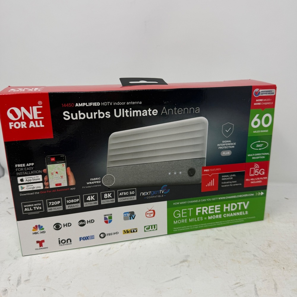 One For All 14450 Suburbs Ultimate Amplified HDTV Indoor Antenna 60 Mile Range